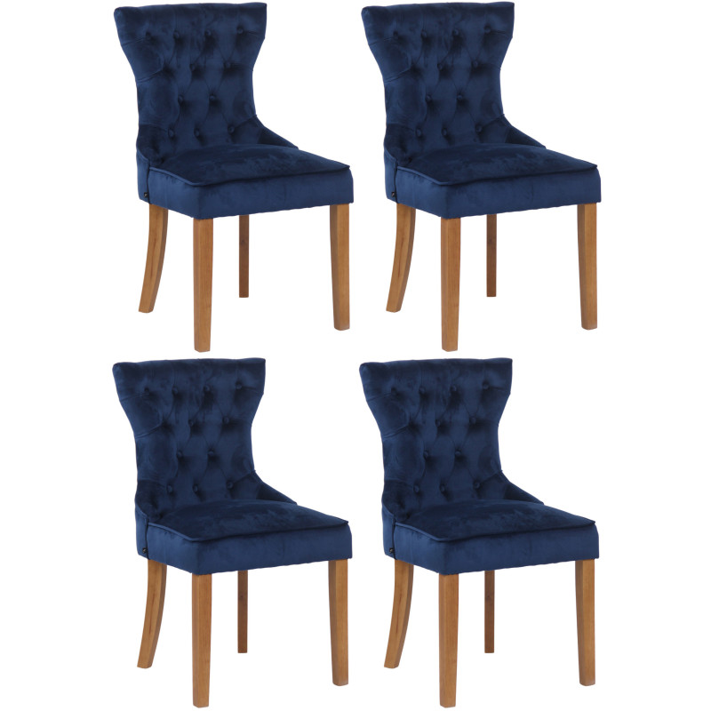 Lot de 4 chaises de salle à manger Franca en velours bleu clair antique