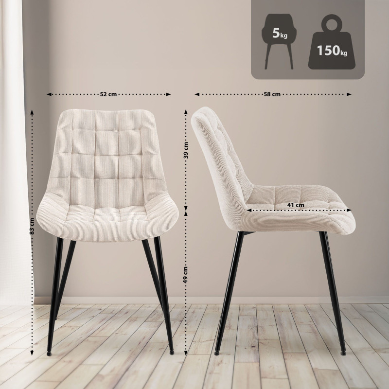 Chaise de salle à manger Sardna Cord crème