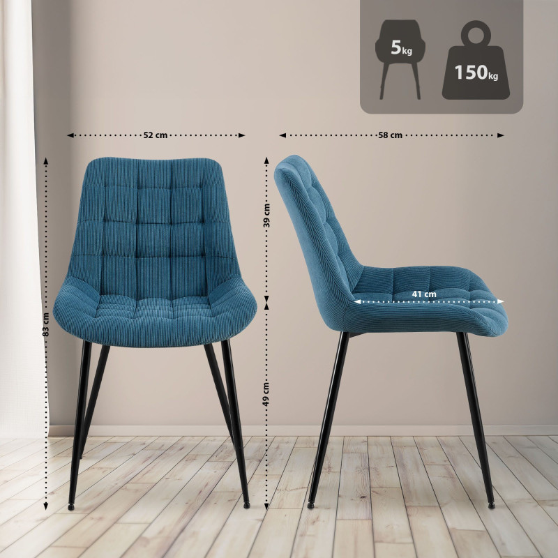 Chaise de salle à manger Sardna Cord bleu