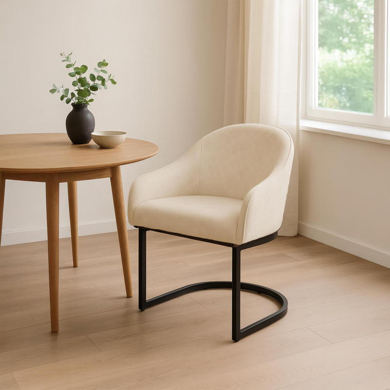 Chaise de salle à manger vintage en velours crème Jarik