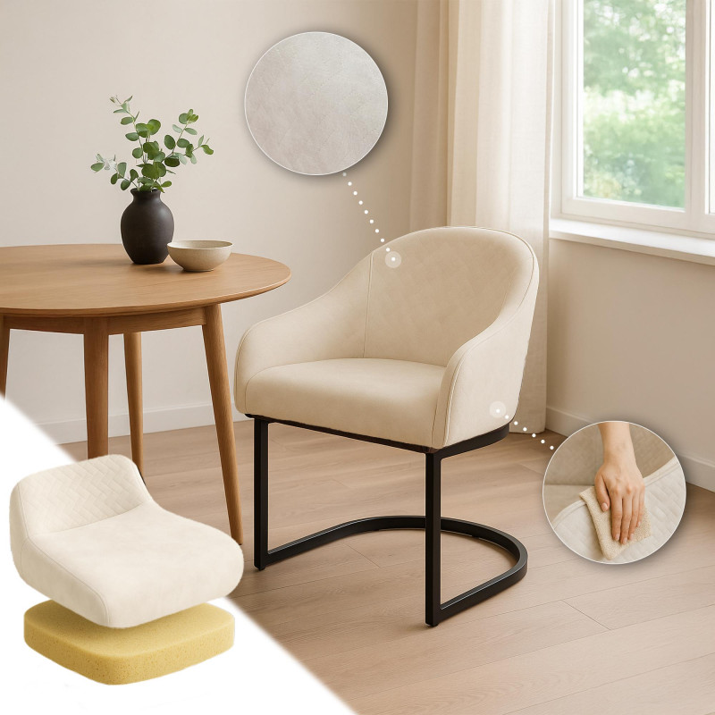 Chaise de salle à manger vintage en velours crème Jarik