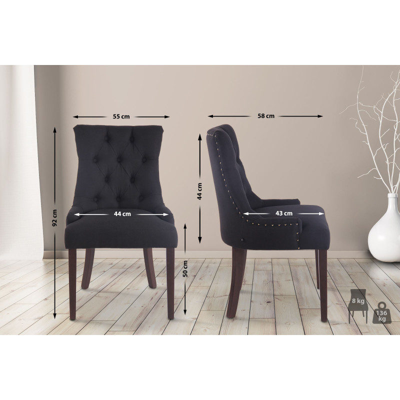 Chaise de salle à manger Aberdeen en tissu noir antique