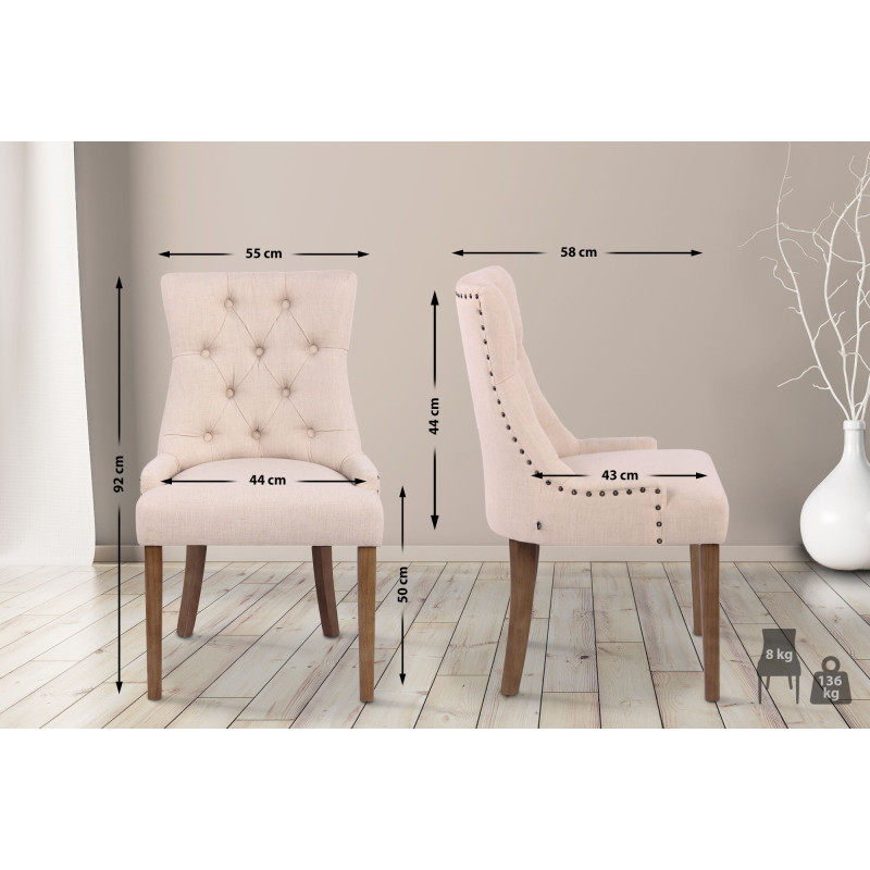 Lot de 2 chaises de salle à manger Aberdeen en tissu crème clair antique