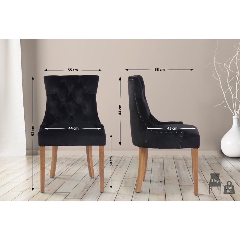 Chaise de salle à manger Aberdeen en velours noir clair antique