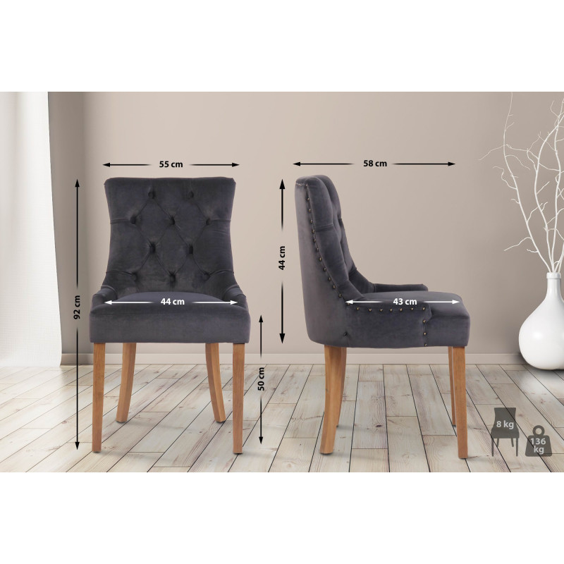 Chaise de salle à manger Aberdeen en velours antique gris clair foncé