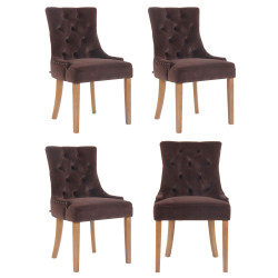 Ensemble de 4 chaises de salle à manger en velours Aberdeen marron clair antique