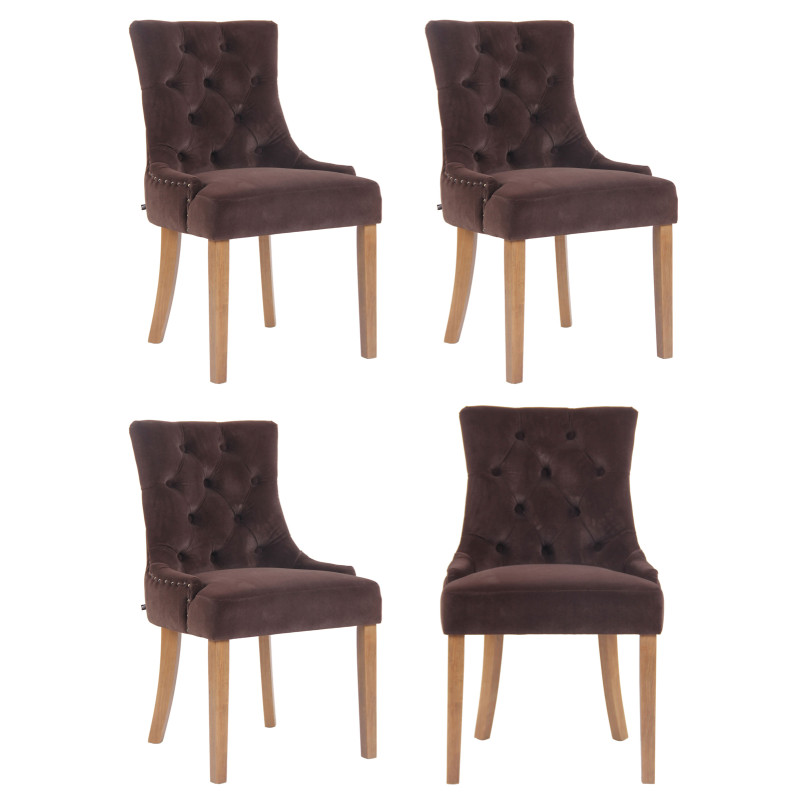 Ensemble de 4 chaises de salle à manger en velours Aberdeen marron clair antique
