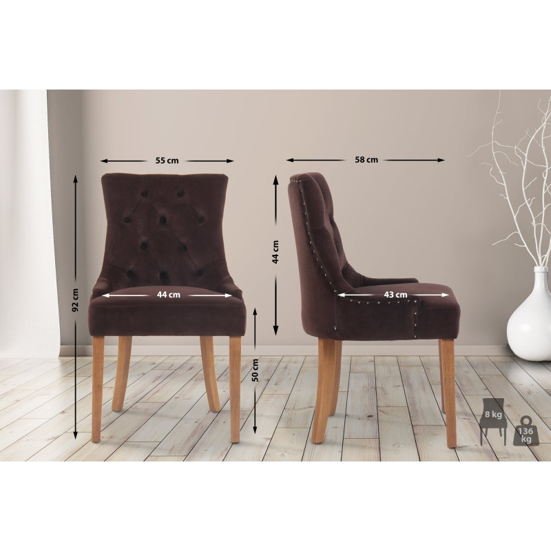 Ensemble de 4 chaises de salle à manger en velours Aberdeen marron clair antique