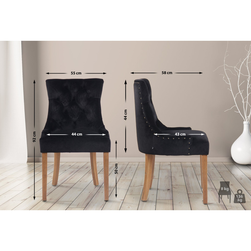 Ensemble de 4 chaises de salle à manger en velours Aberdeen noir clair antique
