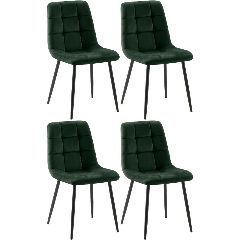 Lot de 4 chaises de salle à manger Tilde en velours vert