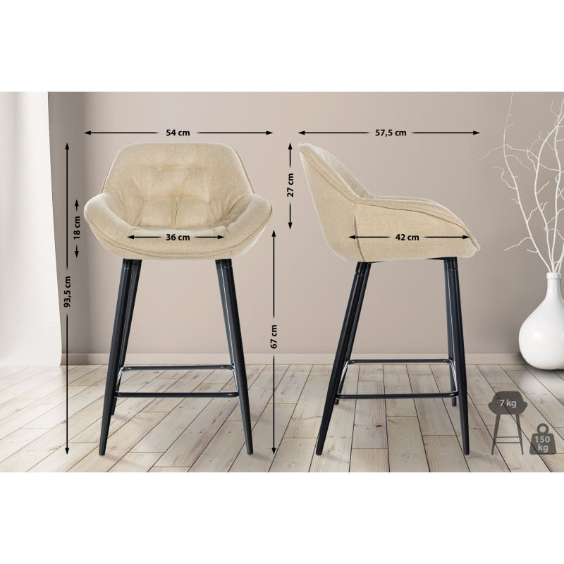 Tabouret de bar en tissu Gibson crème