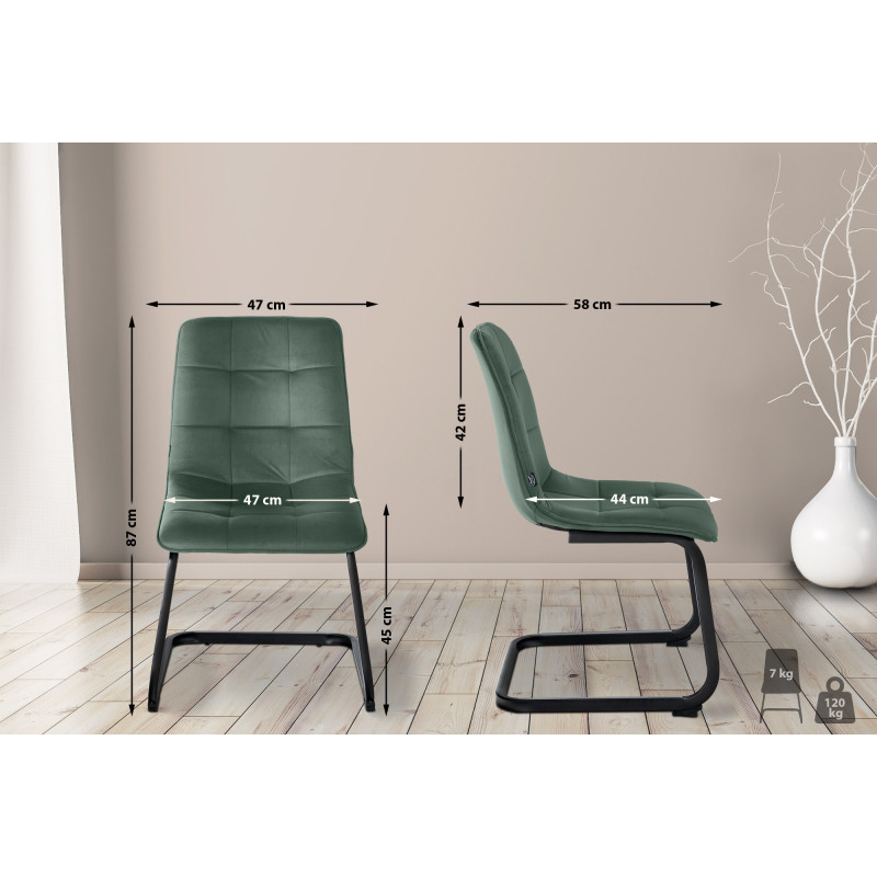 Chaise de salle à manger Vermont en velours vert foncé