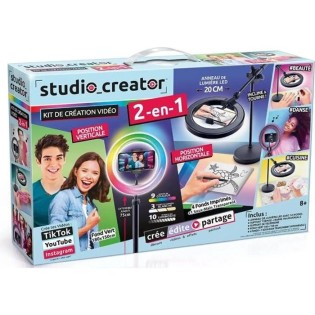 Canal Toys - Studio Vidéo 2-en-1 avec anneau lumineux LED multicolore, support double fonction- Studio Creator - INF027