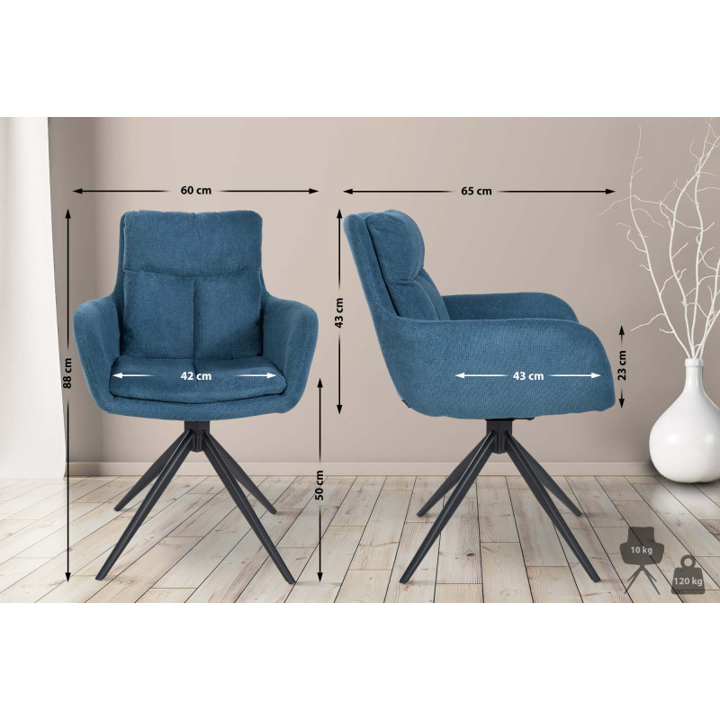 Chaise de salle à manger Vilas en tissu bleu
