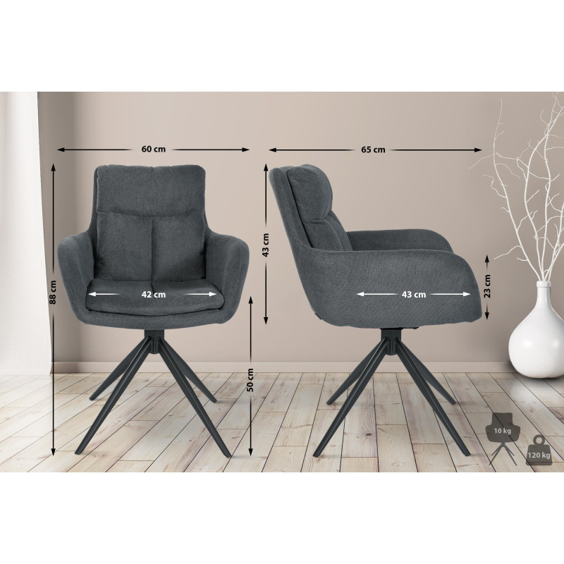 Chaise de salle à manger Vilas en tissu gris foncé
