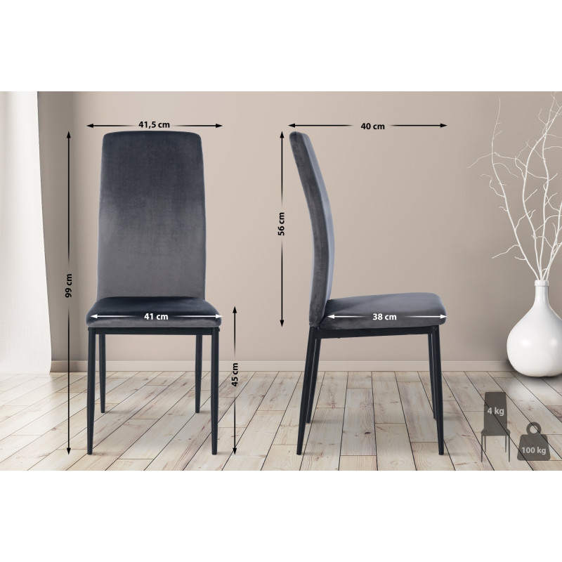 Chaise de salle à manger Savino en velours gris