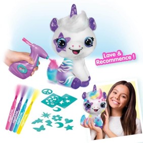 Peluche a personnaliser Licorne - Airbrush électrique avec pochoirs et feutres - Canal Toys