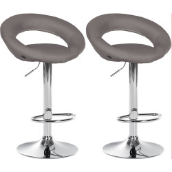 Lot de 2 tabourets de bar Olinda tissu gris chrome