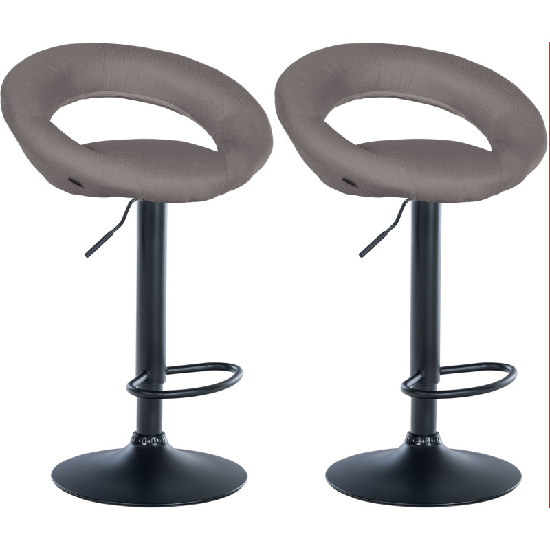 Lot de 2 tabourets de bar Olinda, tissu, noir gris