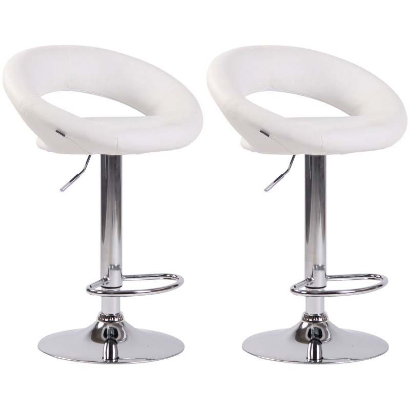 Lot de 2 tabourets de bar Olinda, simili cuir, chrome et blanc