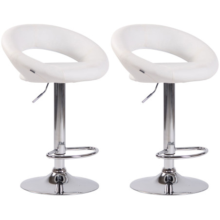 Lot de 2 tabourets de bar Olinda, simili cuir, chrome et blanc
