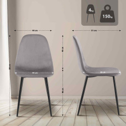 Ensemble de 4 chaises de salle à manger en velours Napier gris