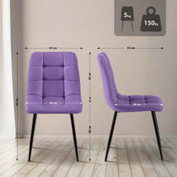 Lot de 4 chaises de salle à manger en tissu Antibes violet