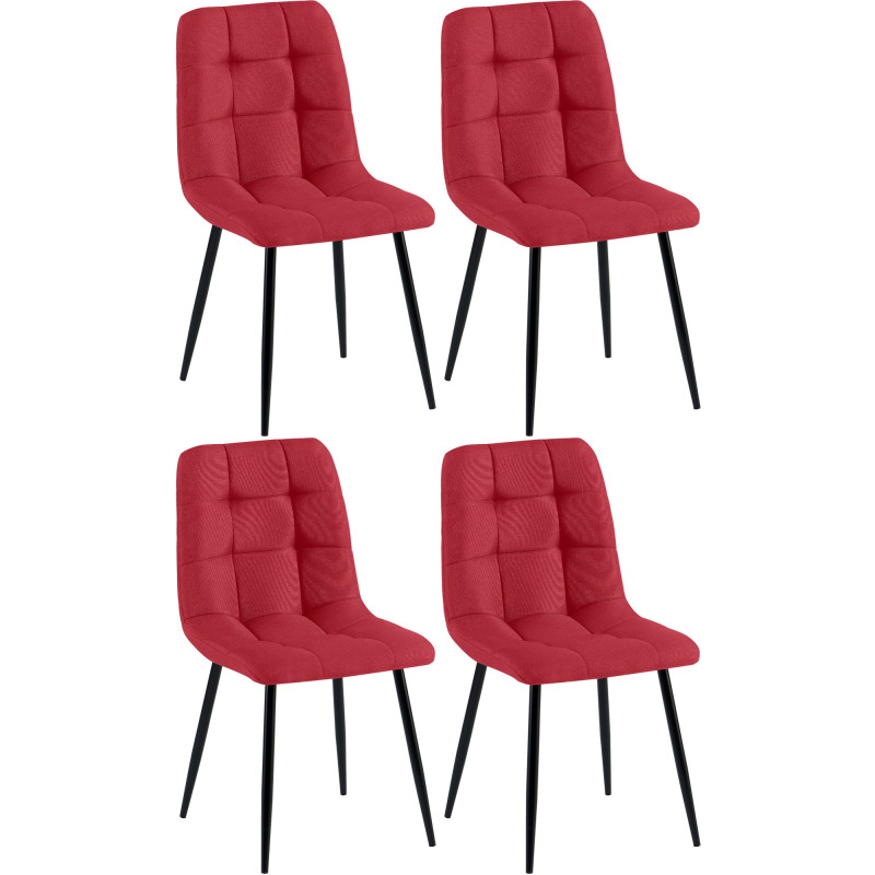 Lot de 4 chaises de salle à manger en tissu Antibes rouge
