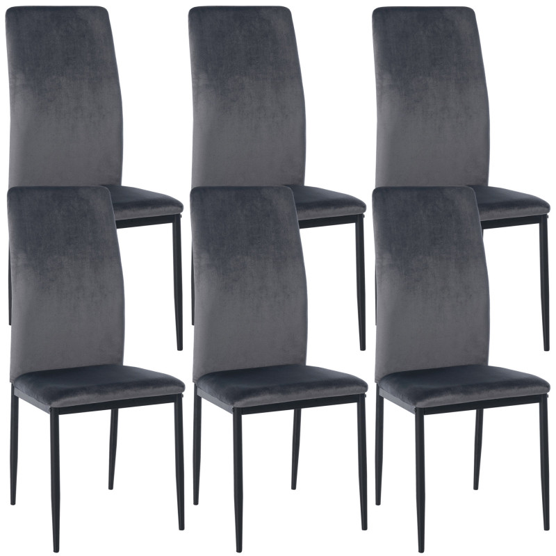 Lot de 6 chaises de salle à manger Savino velours gris