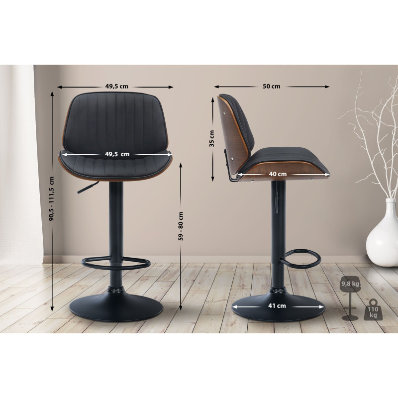 Tabouret de bar Nova, simili cuir noir