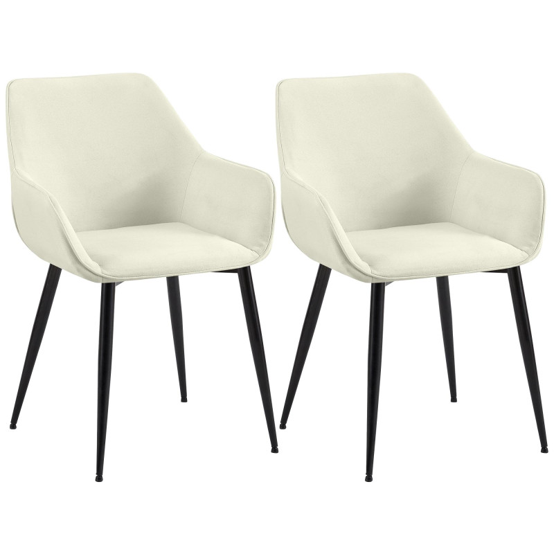 Lot de 2 chaises de salle à manger Vessa en tissu crème
