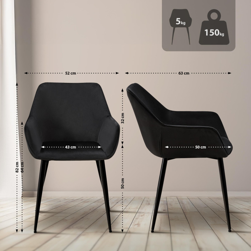 Lot de 2 chaises de salle à manger Vessa en velours noir