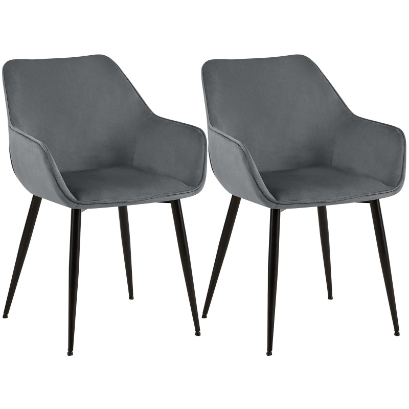 Lot de 2 chaises de salle à manger Vessa en velours gris foncé