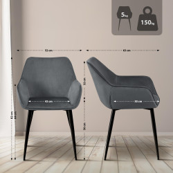 Lot de 2 chaises de salle à manger Vessa en velours gris foncé