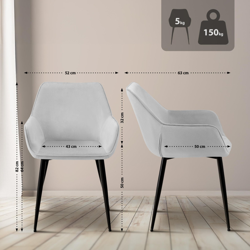 Lot de 2 chaises de salle à manger Vessa velours gris clair