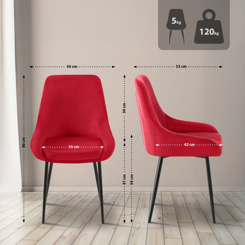 Chaise de salle à manger Elmira en velours noir rouge