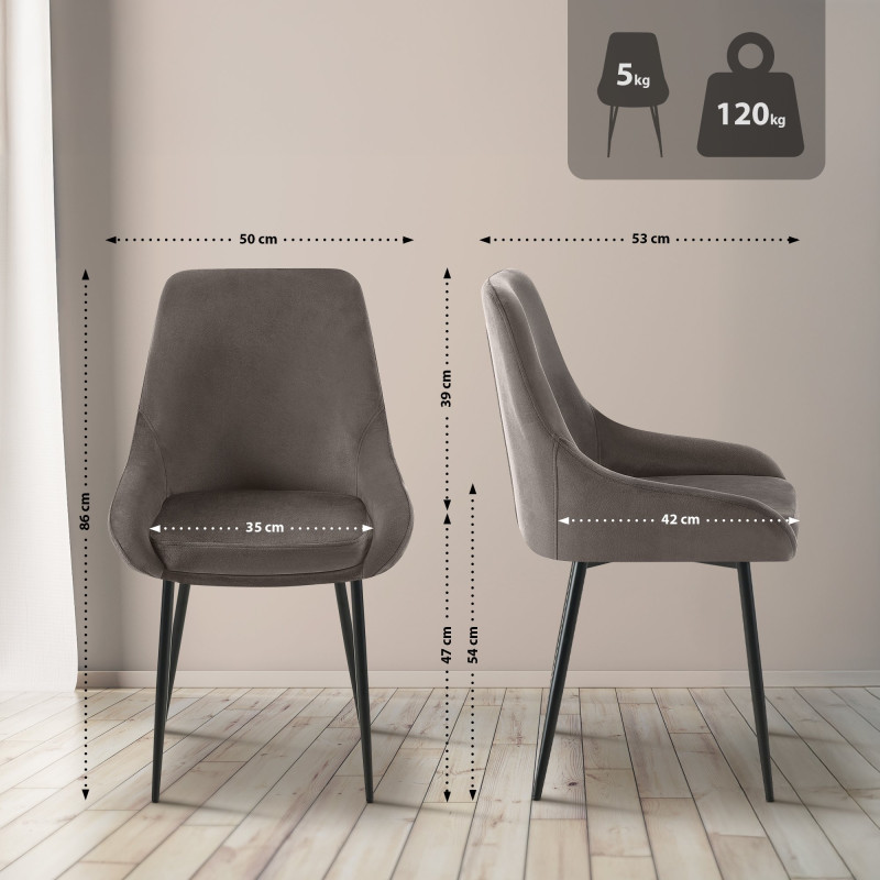 Chaise de salle à manger Elmira velours noir anthracite