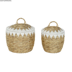 Set de basket Home ESPRIT Blanc Naturel Fibre naturelle Boho 35 x 35 x 37 cm (2 Pièces)