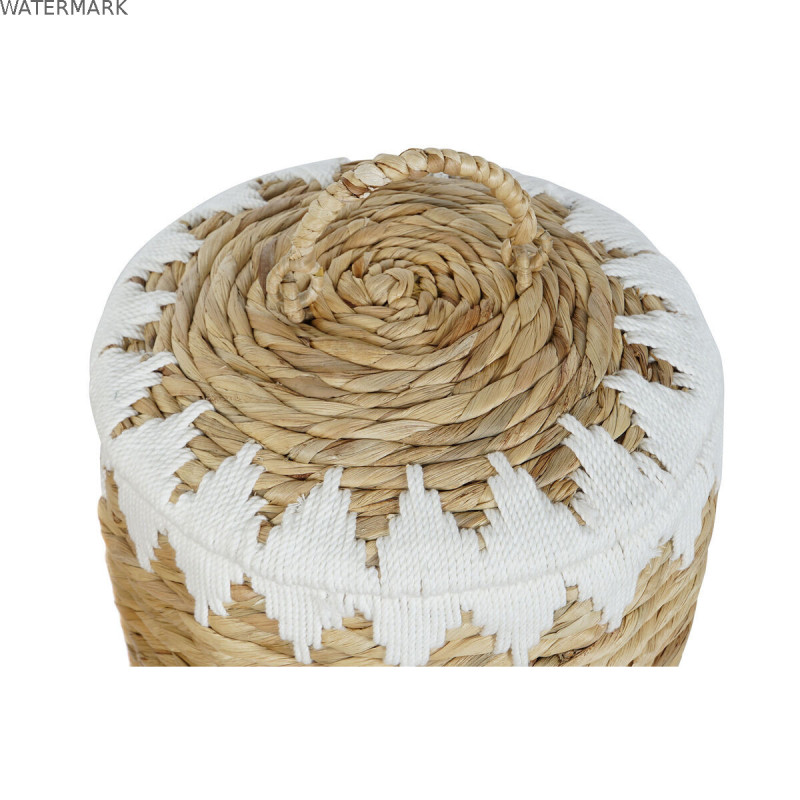 Set de basket Home ESPRIT Blanc Naturel Fibre naturelle Boho 35 x 35 x 37 cm (2 Pièces)