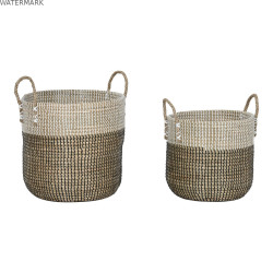 Set de basket Home ESPRIT Blanc Noir Naturel 44 x 44 x 49 cm (2 Pièces)