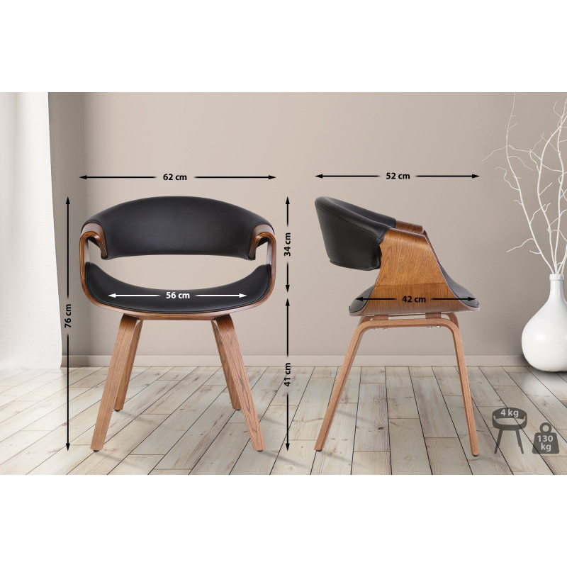 Chaise de salle à manger Foley, simili cuir chêne noir
