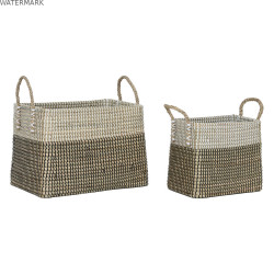 Set de basket Home ESPRIT Blanc Noir Naturel Herbier marin Boho 44 x 25 x 38 cm (2 Pièces)