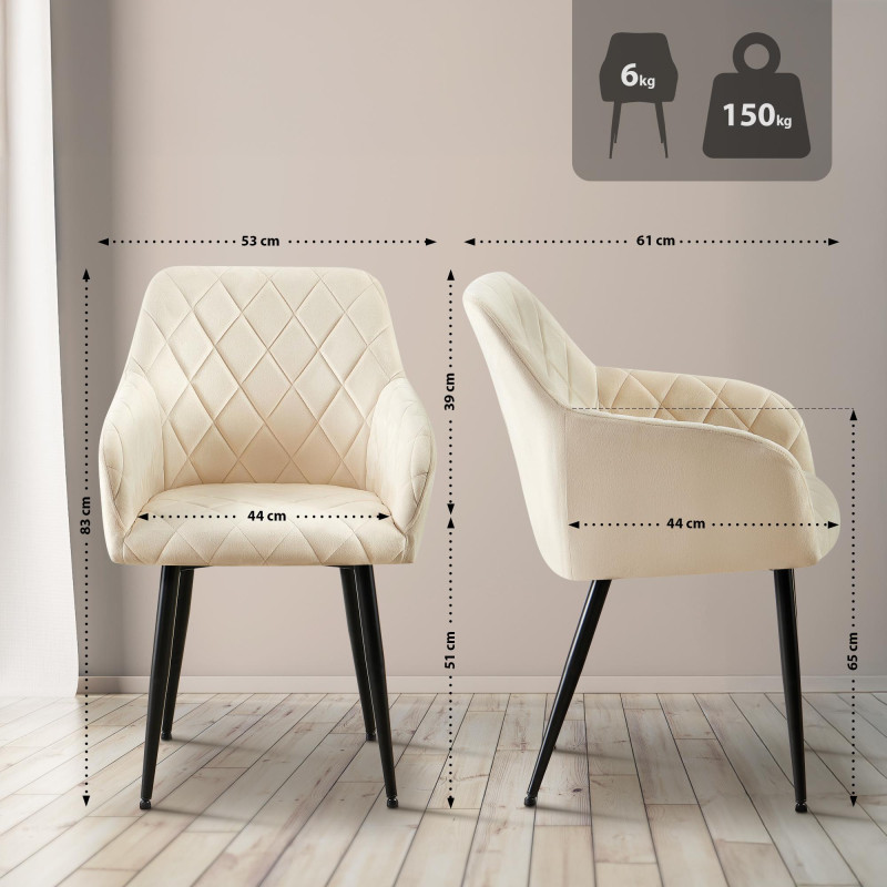 Chaise de salle à manger Monett velours B crème