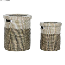 Set de basket Home ESPRIT Blanc Noir Naturel Herbier marin 44 x 44 x 51 cm (2 Pièces)