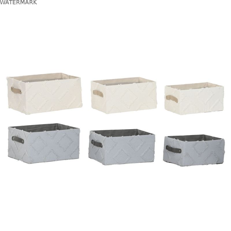 Set de basket Home ESPRIT Gris Crème 35 x 25 x 18 cm (3 Pièces) (2 Unités) Set de basket Home ESPRIT Gris Crème 35 x 25 x 18 cm (3 Pièces) (2 Unités)