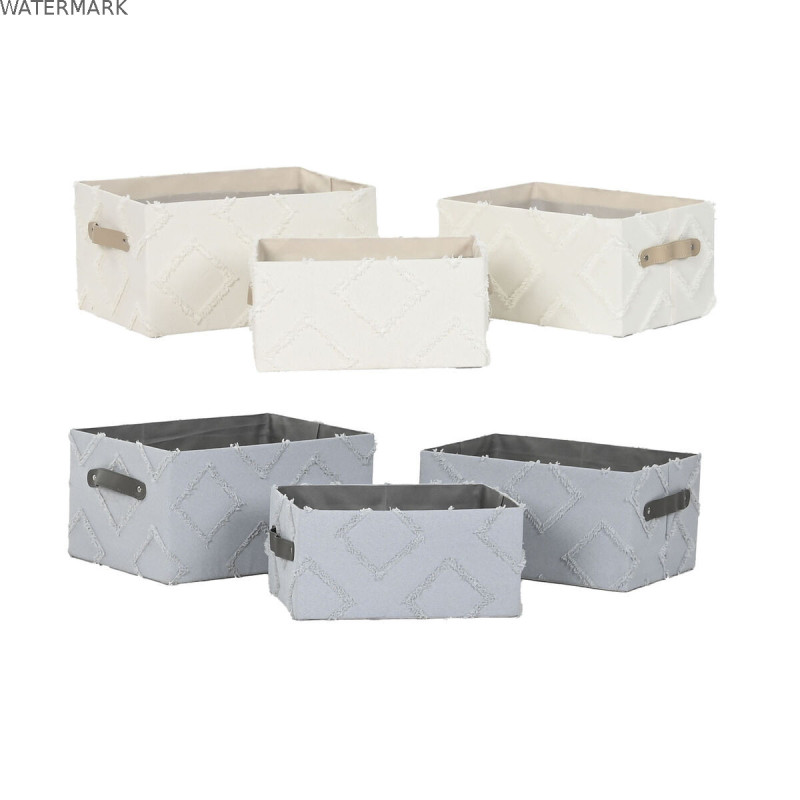 Set de basket Home ESPRIT Gris Crème 35 x 25 x 18 cm (3 Pièces) (2 Unités)