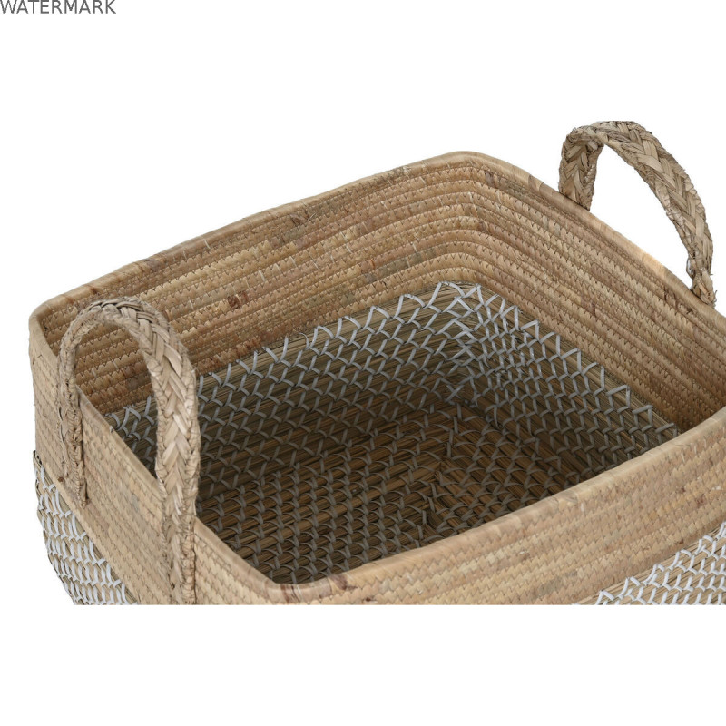 Set de basket Home ESPRIT Blanc Naturel Marron Clair PVC Herbier marin Joncs 43 x 38 x 36 cm (2 Pièces)