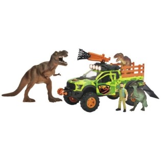 Dickie - Chasseur de dinosaures - Véhicule + Treuil + figurine articulée et 3 dinosaures - Sons et lumieres