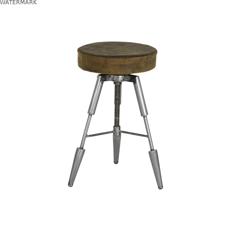 Tabouret Home ESPRIT Marron Argenté Cuir Métal 39 x 39 x 57 cm
