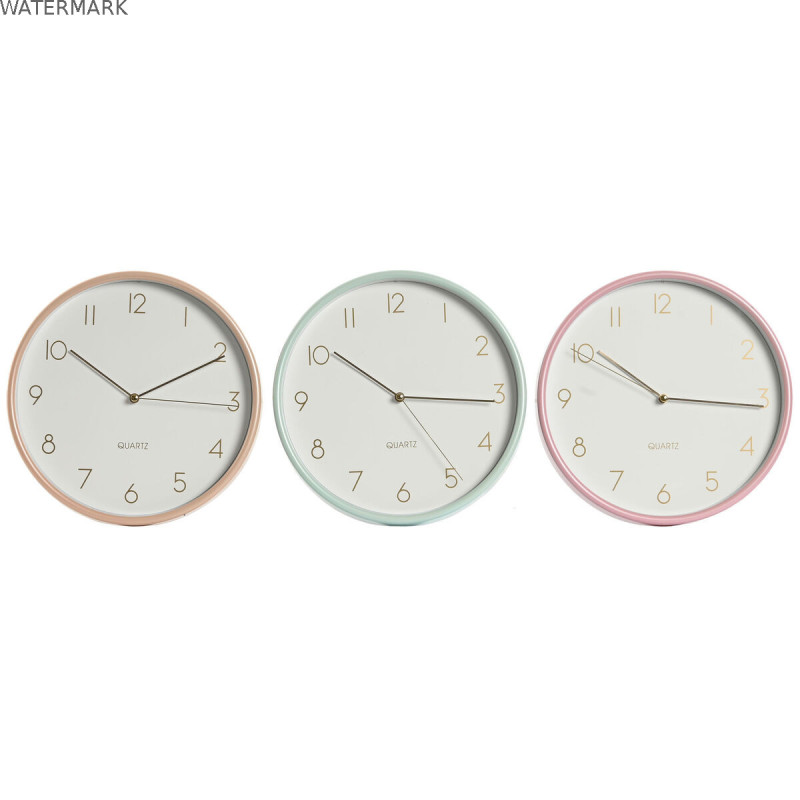 Horloge Murale Home ESPRIT Corail Menthe Lila PVC 25,5 x 4,3 x 25,5 cm (3 Unités)